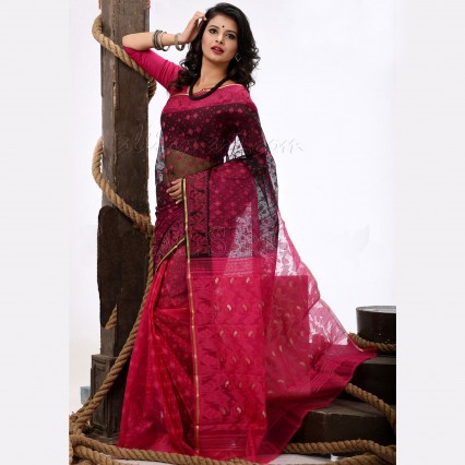 Traditional soft muslin half silk Sharee with ethnic Jamdani design on it from Tangail